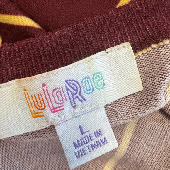 LuLaRoe Caroline Cardigan Maroon and Gold stripe Harry Potter Gryffindor size L - Picture 5 of 12
